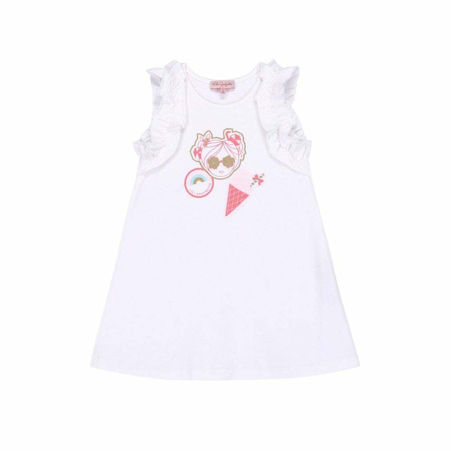 Younger Girls White Cotton Dress, 1, hi-res image number null