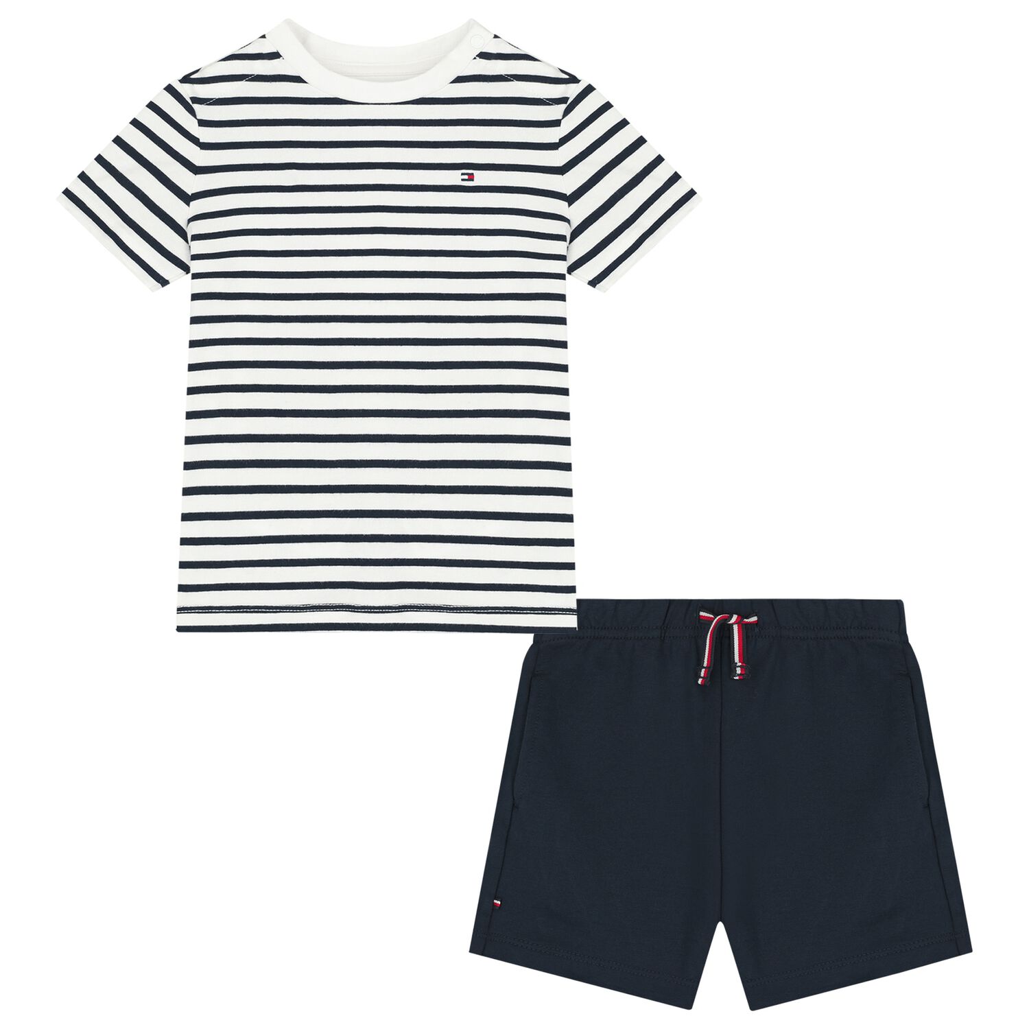 Baby Boys White & Navy Blue Striped Shorts Set, 1, hi-res