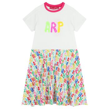 Girls White & Pink Logo Dress