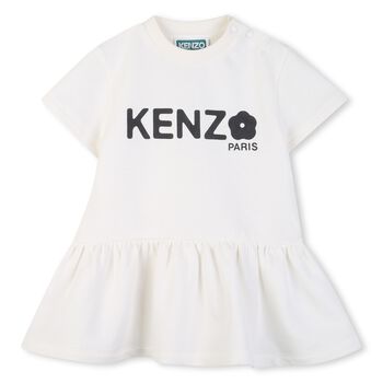 Younger Girls White Logo Dress