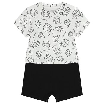 Baby Boys White & Black Ikonik Romper