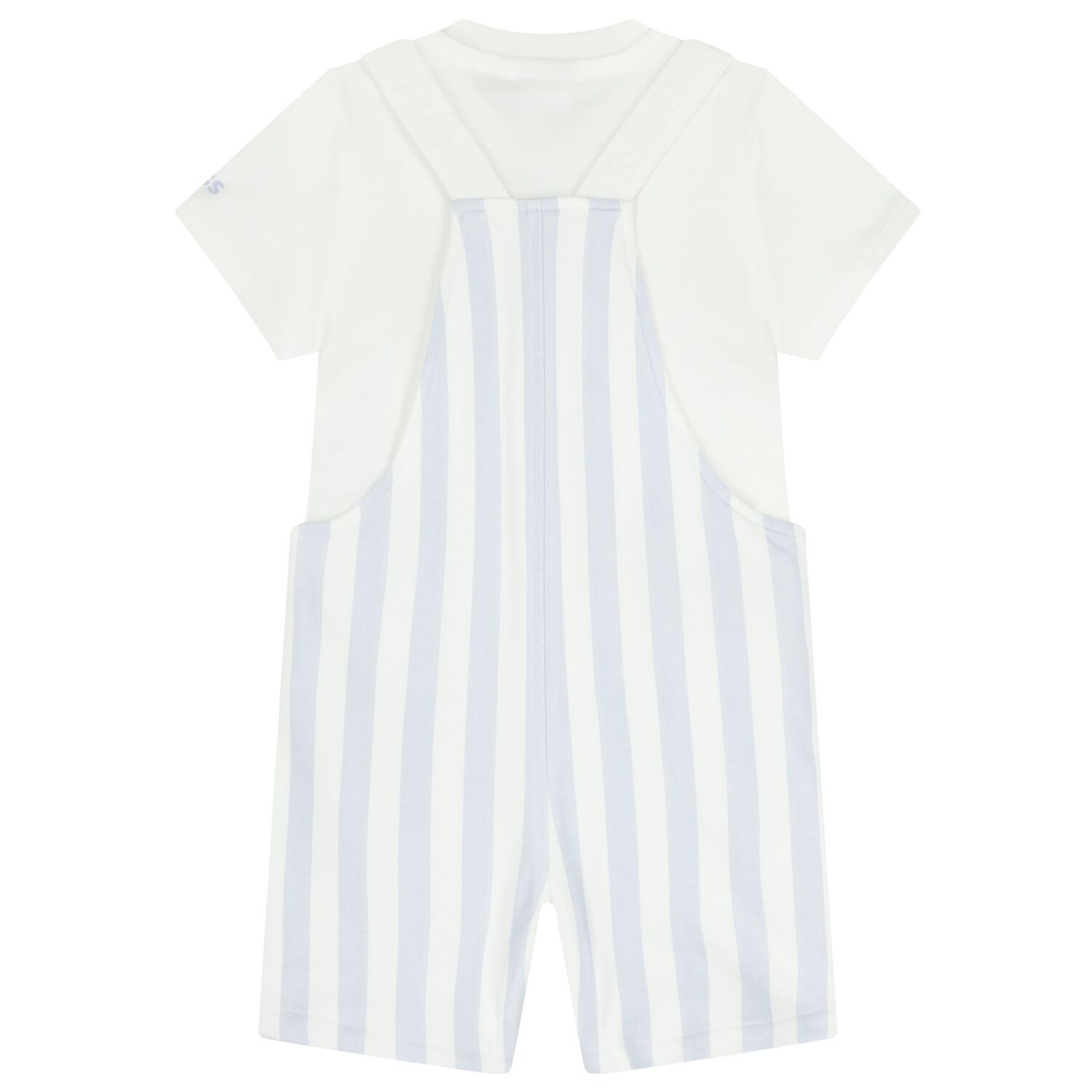 Baby Boys White & Blue Striped Logo Dungaree Set, 2, hi-res