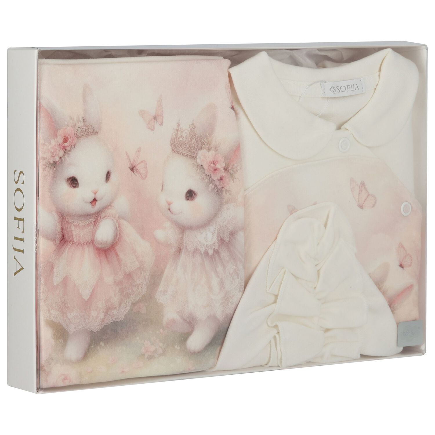 Baby Girls Ivory & Pink Bunny Babygrow Gift Set, 1, hi-res
