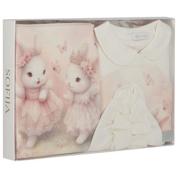 Baby Girls Ivory & Pink Bunny Babygrow Gift Set