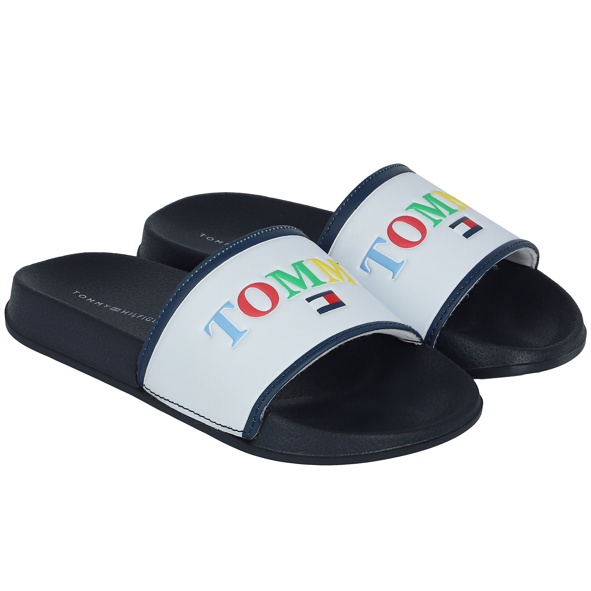 Tommy Hilfiger White Navy Logo Sliders Junior Couture UAE