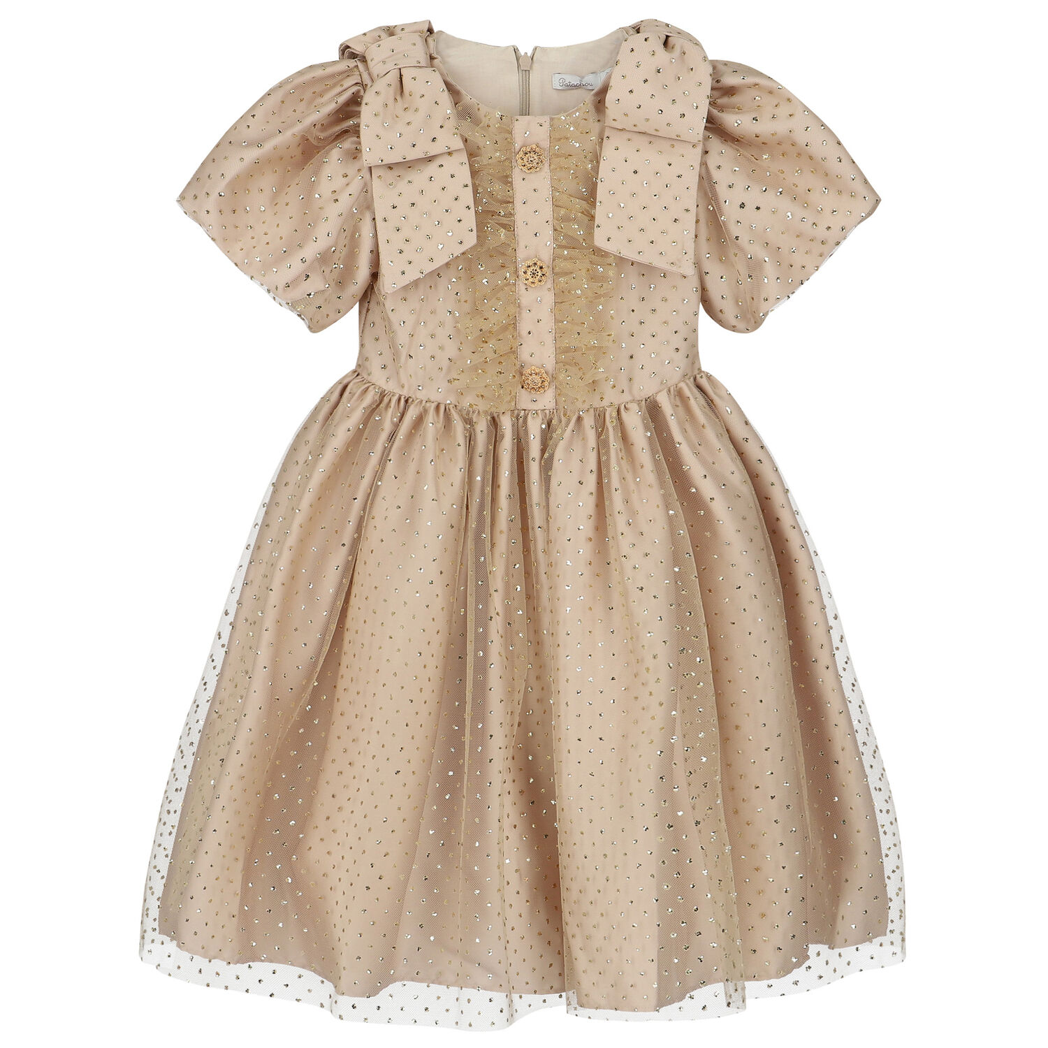 Girls Gold Glitter Polka Dot Dress, 1, hi-res image number null