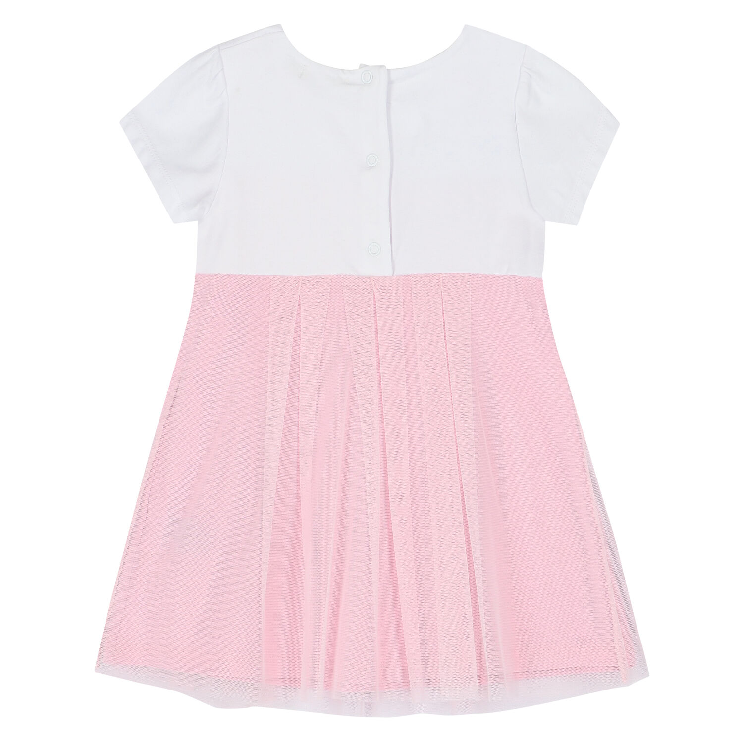 Younger Girls White & Pink Tulle Dress, 1, hi-res