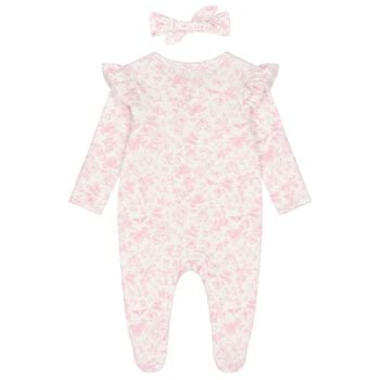 Baby Girls White & Pink Floral Babygrow Gift Set
