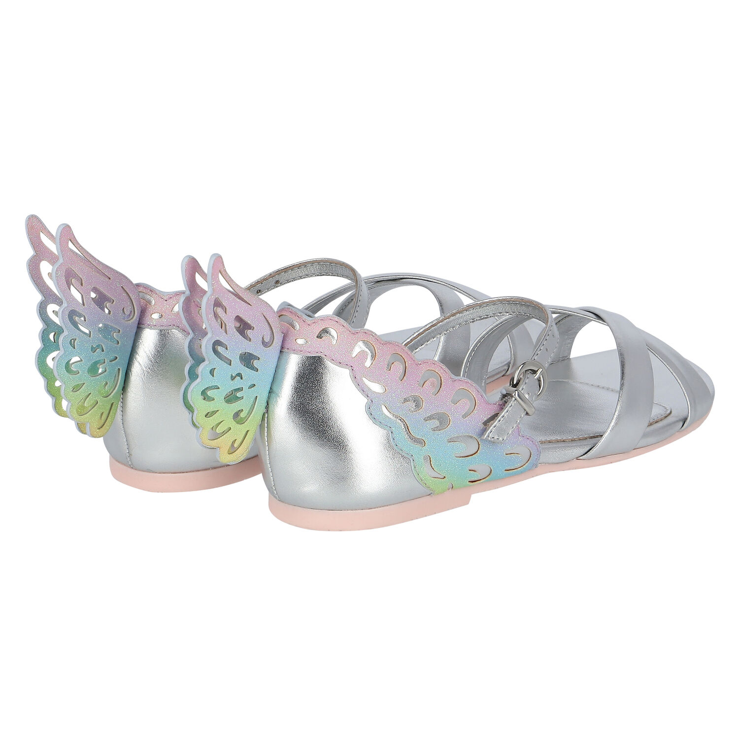 Girls Silver Butterfly Sandals, 1, hi-res