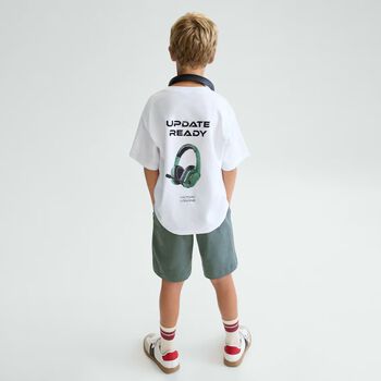 Boys White & Green Shorts Set