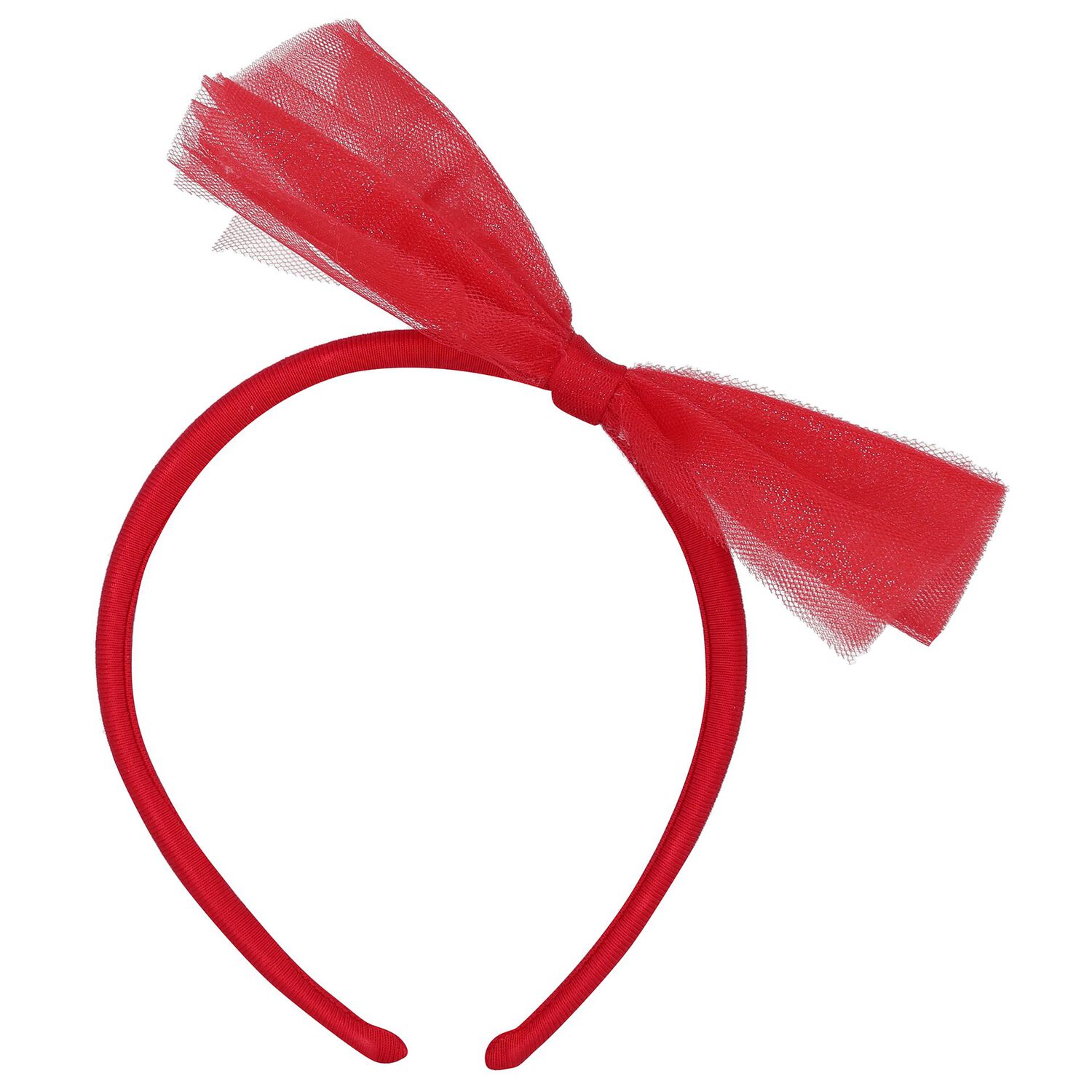 Girls Red Tulle Bow Headband, 1, hi-res