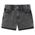 Girls Black Denim Rhinestones Shorts, 1, hi-res