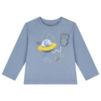 Younger Boys Blue Robot Long Sleeve Top