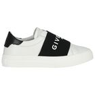 White & Black Logo Trainers, 1, hi-res