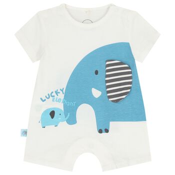 Baby Boys White Elephant Romper
