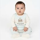 Baby Boys Ivory & Blue Teddy Bear Logo Babygrow, 2, hi-res