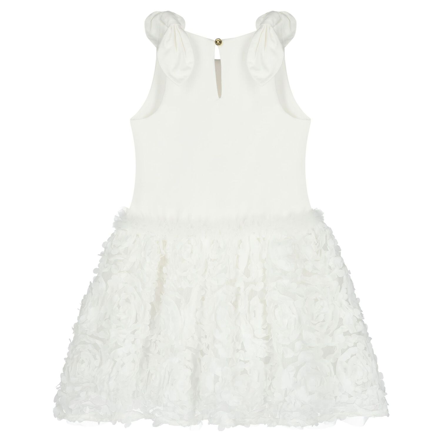 Girls White Tulle & Satin Flower Dress, 1, hi-res