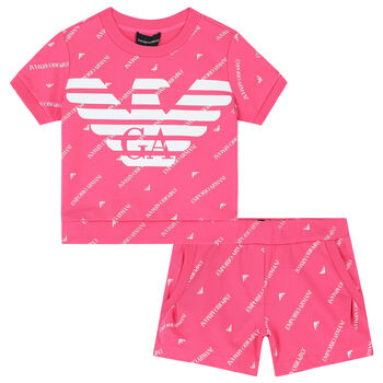 Girls Pink Logo Shorts Set