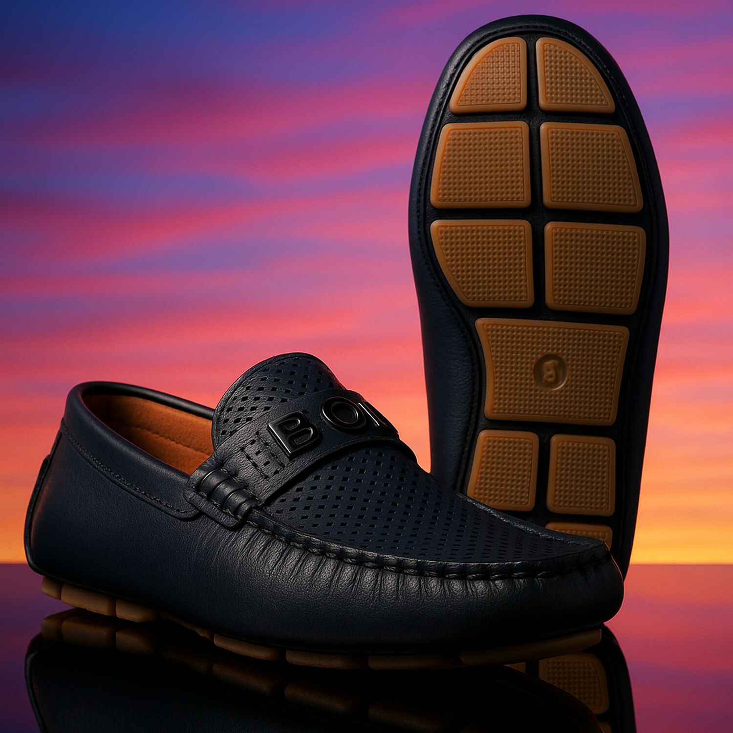 Boys Navy Blue Logo Moccasins, 2, hi-res image number null