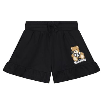 Girls Black Teddy Bear Shorts