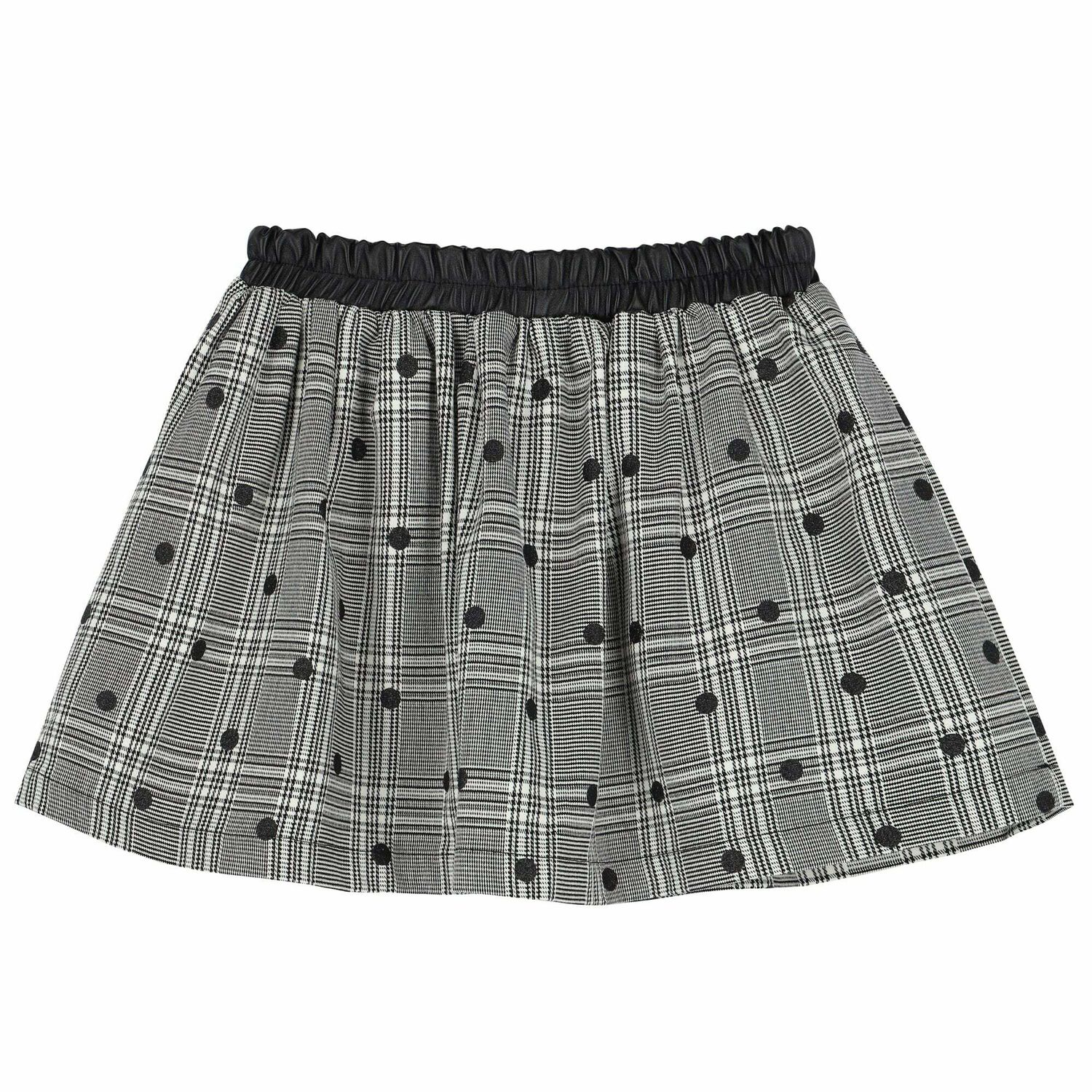Girls Black & White Check & Dot Skirt, 1, hi-res
