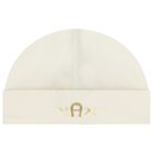 Baby Girls Ivory & Gold Logo Hat, 1, hi-res