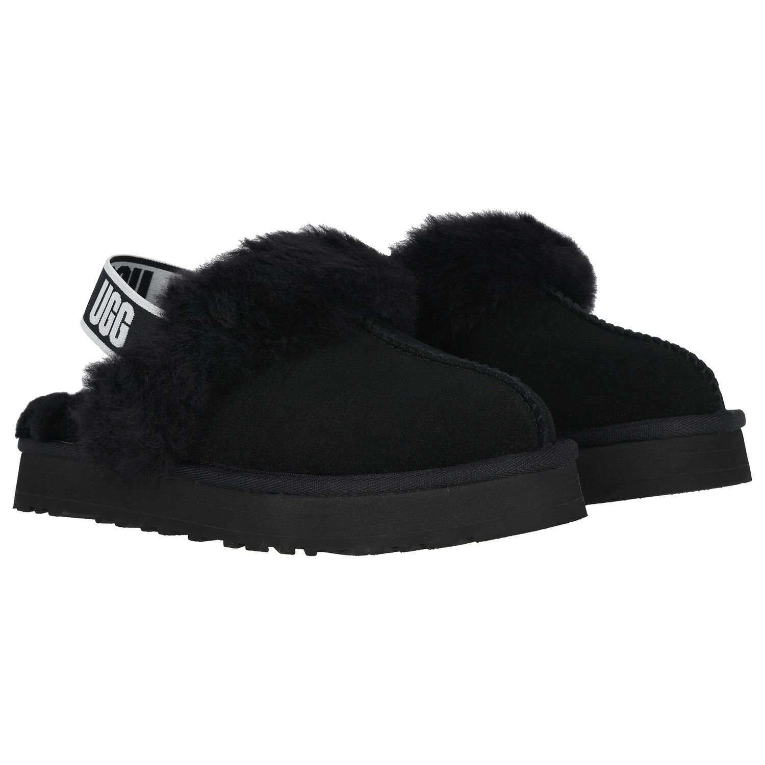 Girls Black Funkette Suede Slippers, 1, hi-res