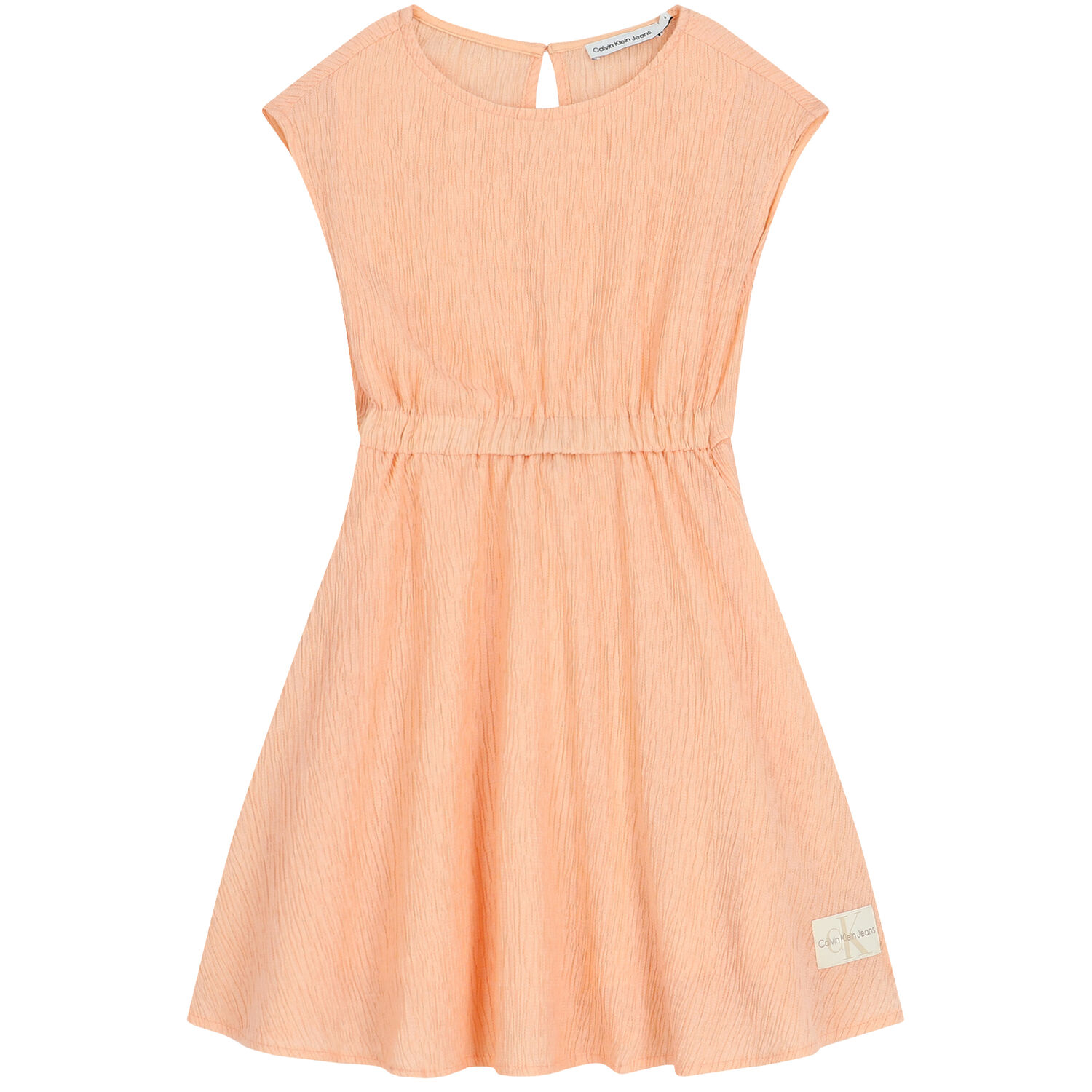 Girls Coral Crinkle Flared Dress, 1, hi-res