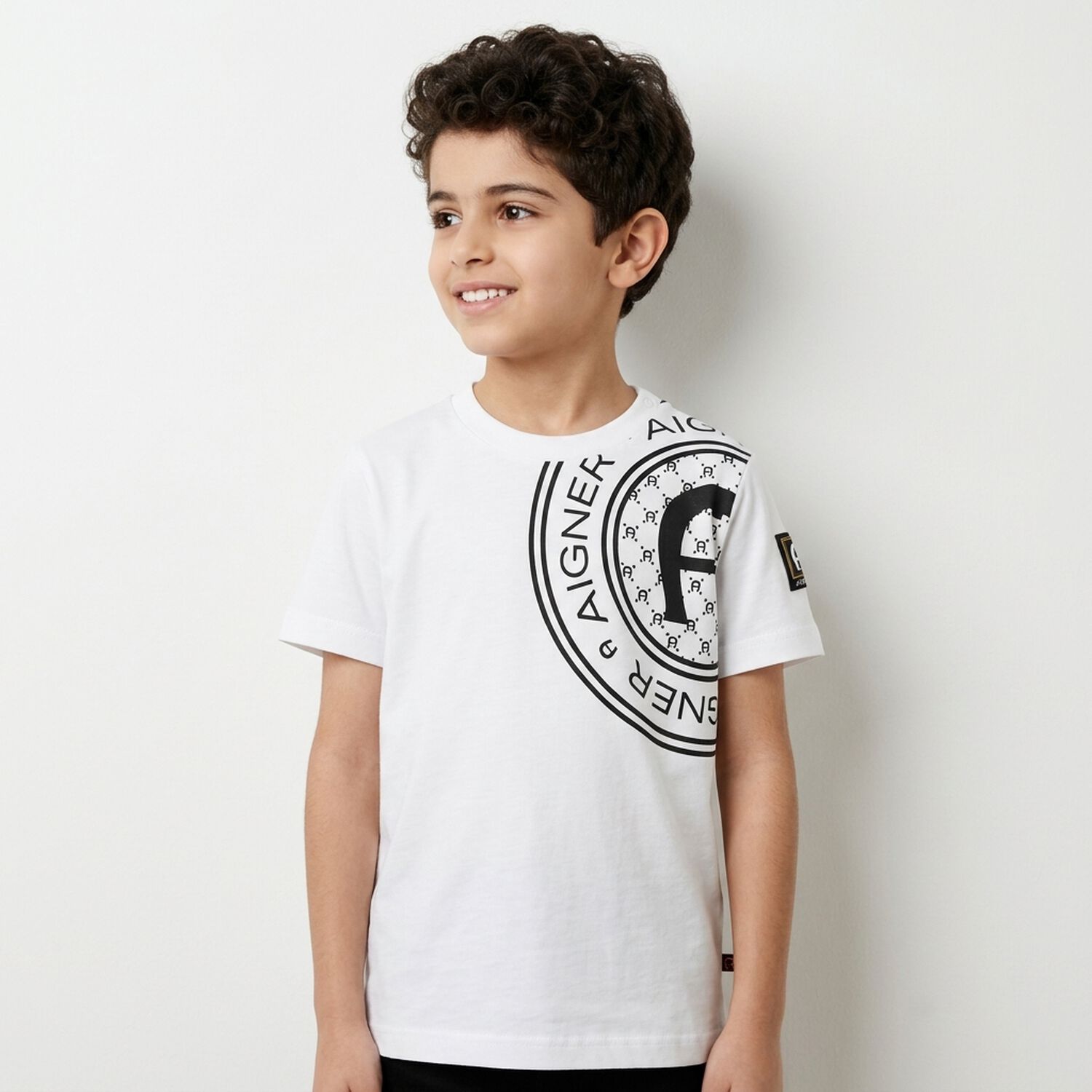 Younger Boys White Logo T-Shirt, 1, hi-res