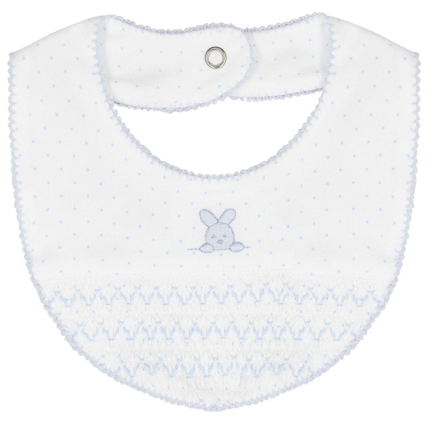 Baby Boys White & Blue Bunny Bib, 1, hi-res