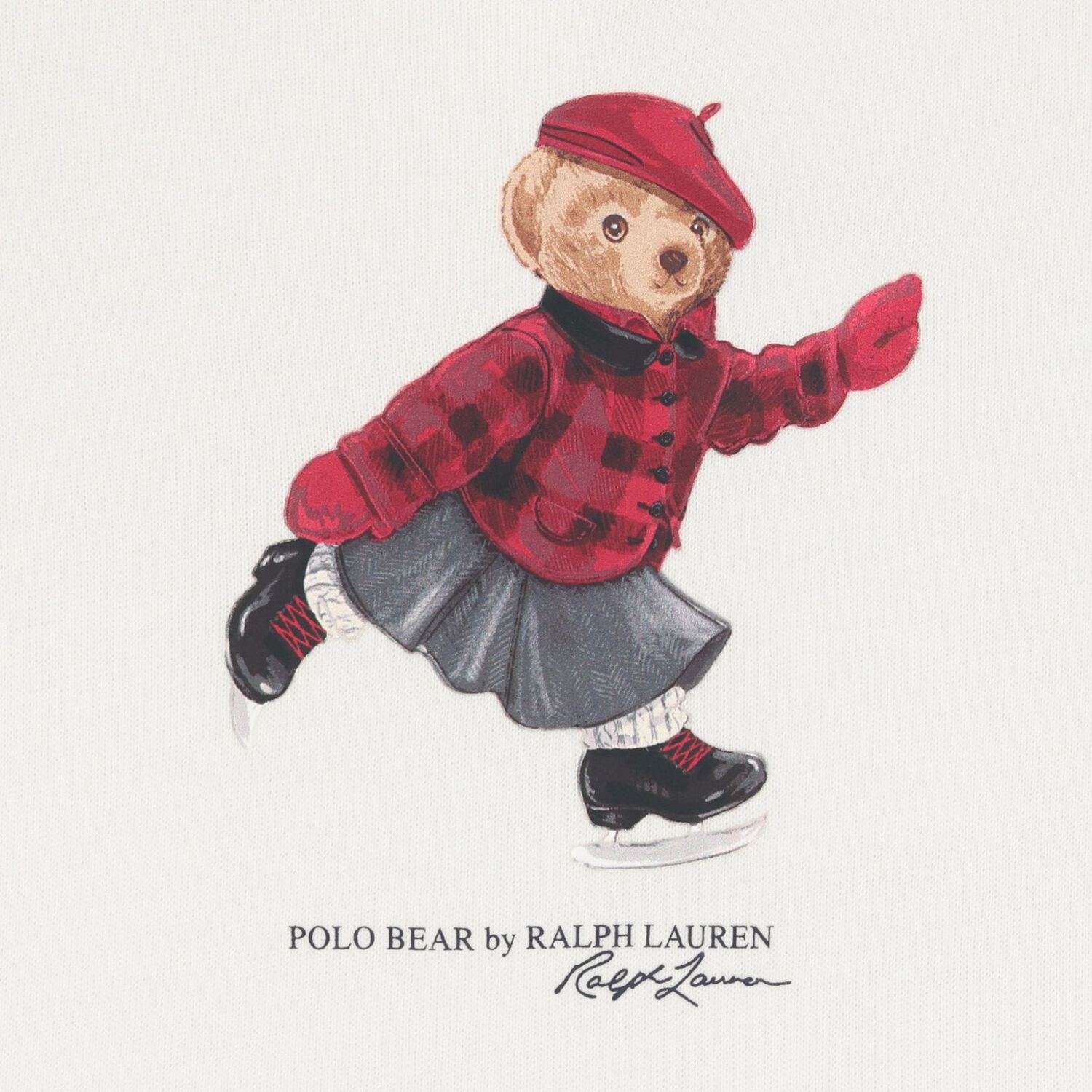 طقم فستان سويت شيرت بنات بولو بطبعة دب باللون العاجي , 1, hi-res