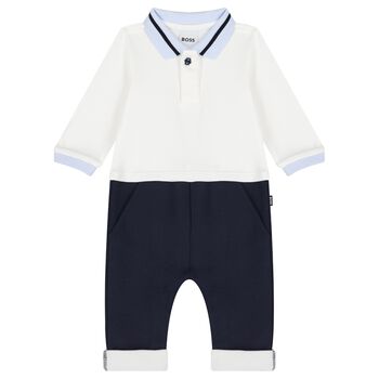 Baby Boys Ivory & Navy Blue Romper
