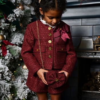 Girls Burgundy Tweed Heart Jade Handbag