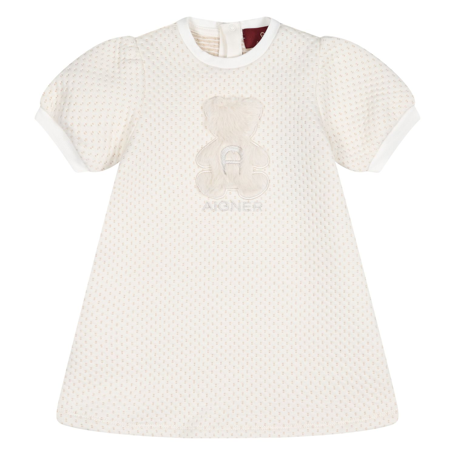 Younger Girls Ivory Faux Fur Teddy Bear Dress, 1, hi-res