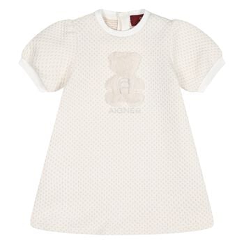 Younger Girls Ivory Faux Fur Teddy Bear Dress