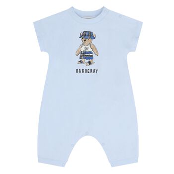 Baby Boys Blue Teddy Bear Logo Romper