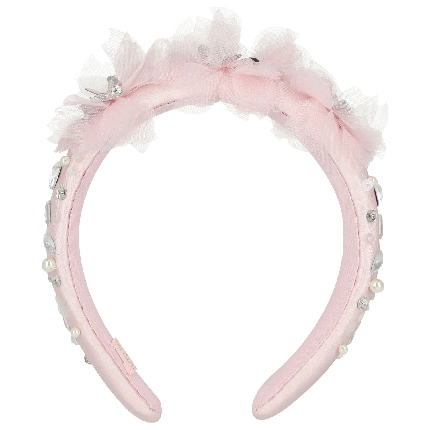 Girls Pink Flower Satin Headband, 1, hi-res