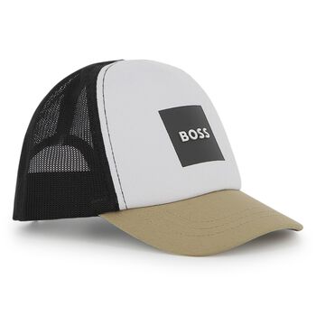 Baby Boys White, Black & Beige Logo Cap