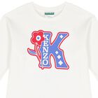 توب بنات بأكمام  بالشعار باللون العاجى, 1, hi-res