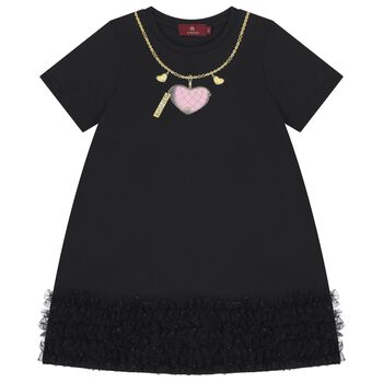 Girls Black Heartbag Print Dress