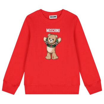 Moschino Red Christmas Teddy Bear Logo Sweatshirt, 1 Red Christmas Teddy Bear Logo Sweatshirt
