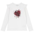 Girls White Heart Long Sleeve Top, 1, hi-res