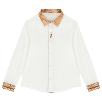 قميص للأولاد مع خريطة جغرافية باللون الأبيض