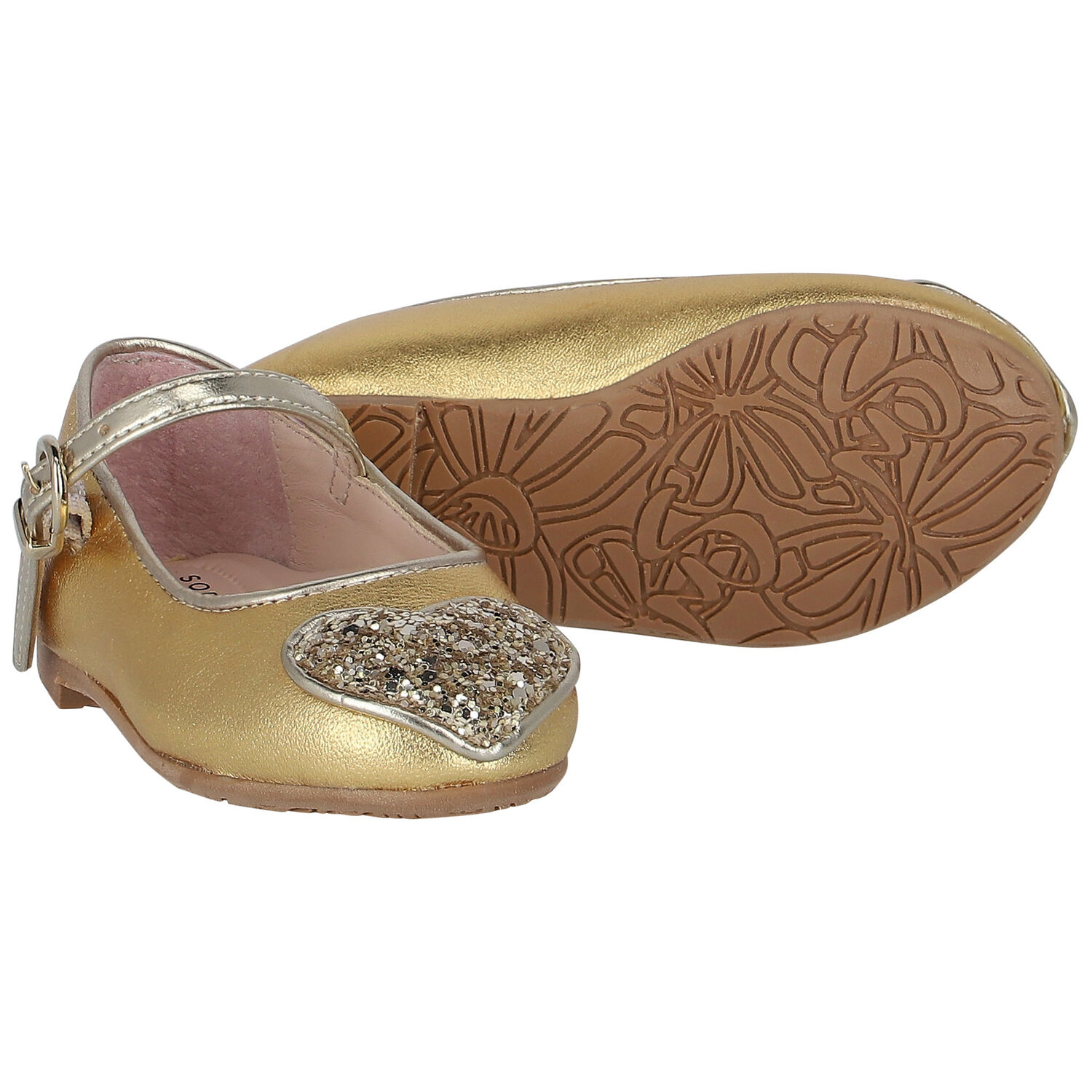 Girls Gold Heart Ballerina Shoes, 1, hi-res image number null