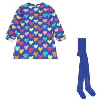Girls Blue Heart Dress Set