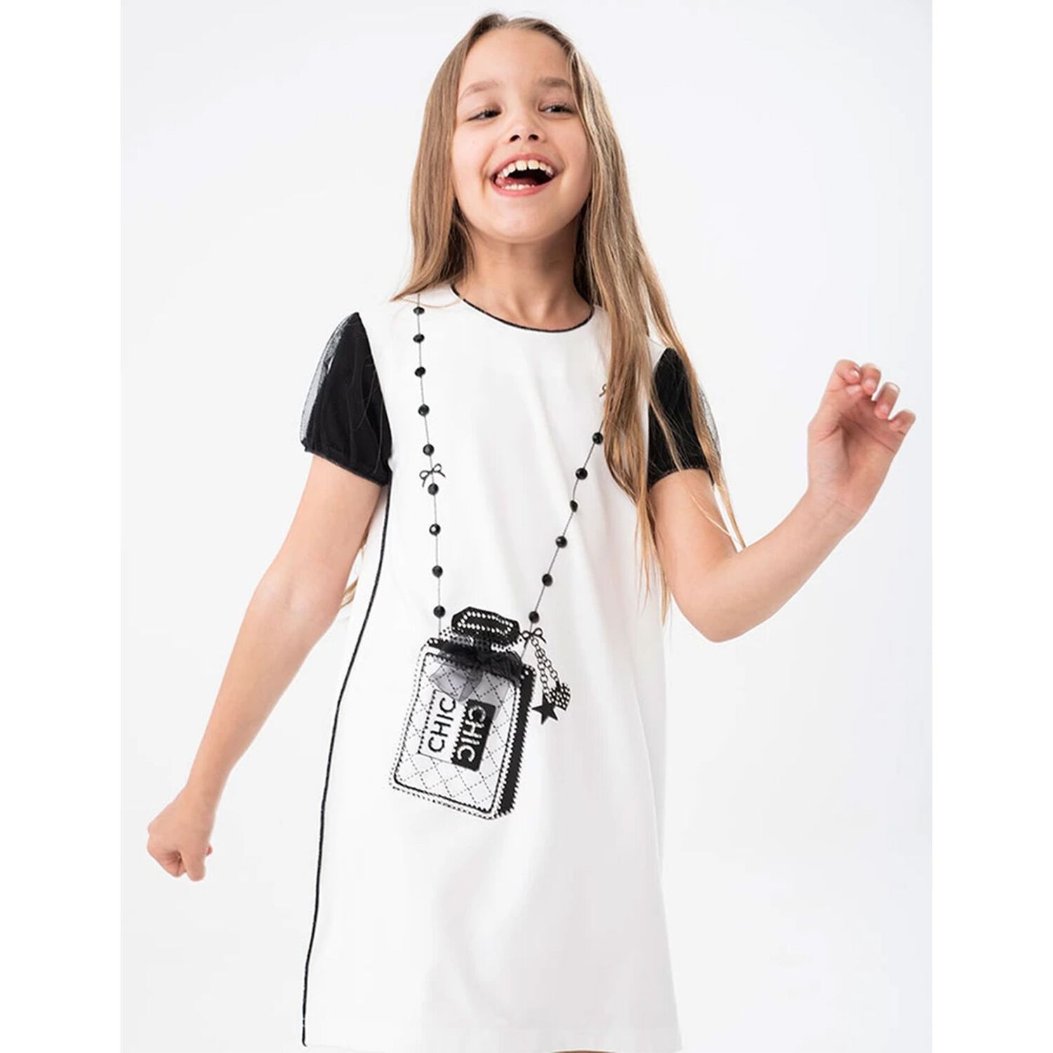 Girls White & Black Bag Dress, 1, hi-res image number null