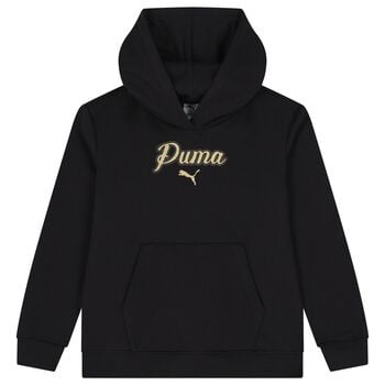 Girls Black Logo Hooded Top