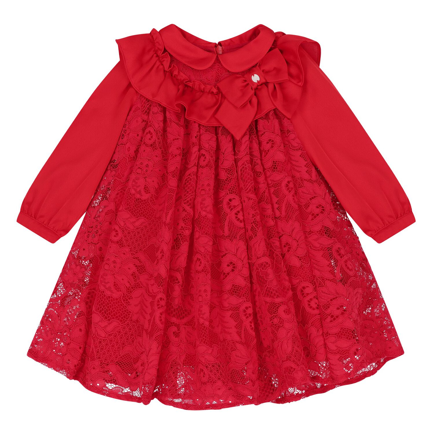 Younger Girls Girls Red Satin & Lace Ruffle Dress, 1, hi-res