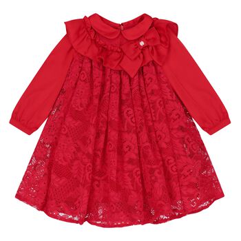 Younger Girls Girls Red Satin & Lace Ruffle Dress