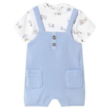 Blue & White Baby Boys Bunny Romper